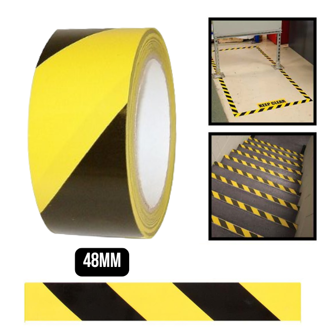 YELLOW BLACK BARRICADE TAPE 48MM X 50MM