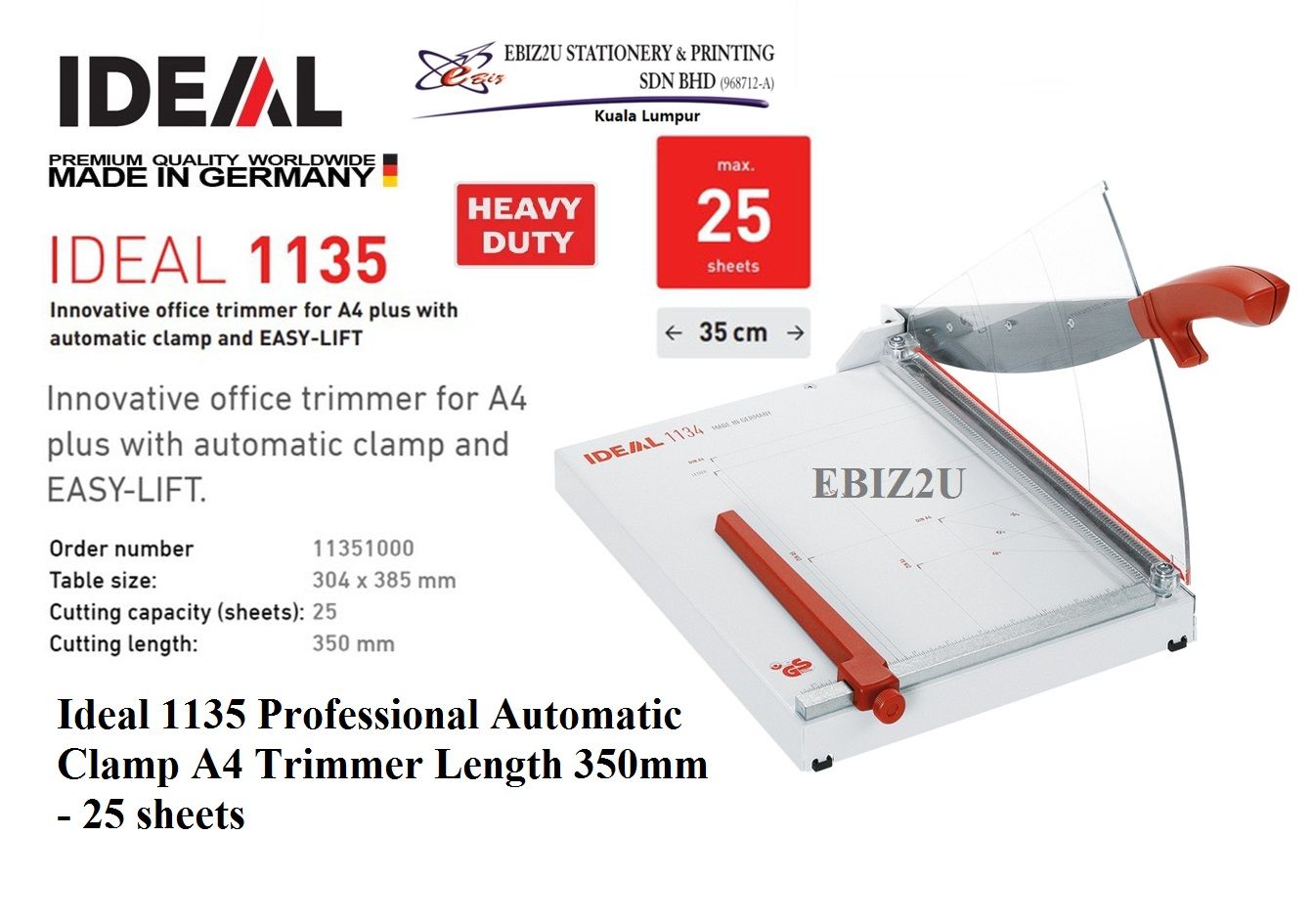 Ideal 1135 Professional Automatic Clamp A4 Trimmer Length 350mm - 25 sheets (Pemotong Kertas, Paper Cutter, Paper Cutter, Paper Trimmer, Heavy Duty Cutter, A4 paper cutter, A3 paper cutter)