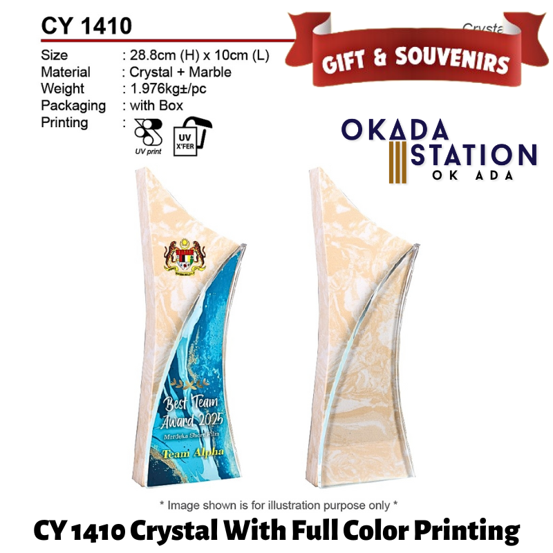 GIFT & SOUVENIRS : CY 1410 CRYSTAL WITH FULL COLOR PRINTING / CRYSTAL AWARD / AWARD TROPHY / TROFI / 28.8CM(H) / 1PC
