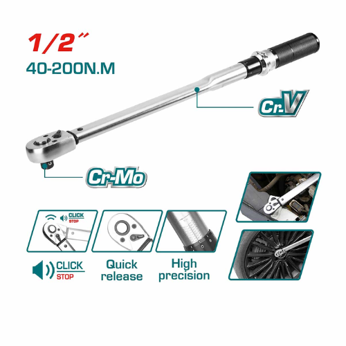 TOTAL Adjustable Torque Wrench (1/2″/40-200Nm/500mm) THPTW200N2