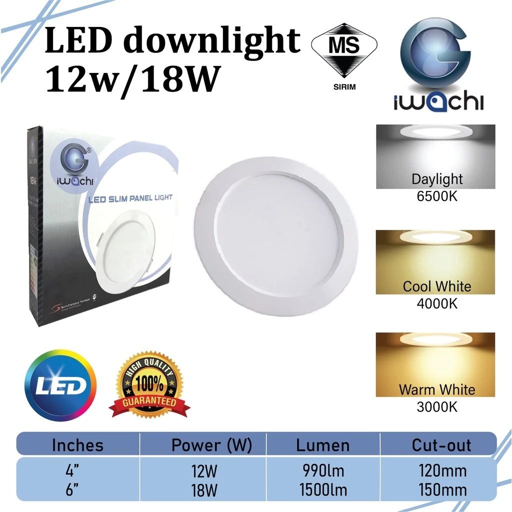 IWACHI LED Round Downlight / Ceiling Light / Recessed Downlight (4" 12W / 6" 18W) (Sirim)