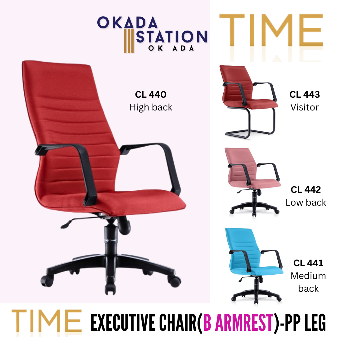 TIME ERGONOMIC OFFICE CHAIR (ARMREST B) - ALL SIZE / EXECUTIVE SERIES / OFFICE CONFERENCE CHAIR / OFFICE SWIVEL CHAIR / ERGONOMIC CHAIR / EXECUTIVE CHAIR / DIRECTOR CHAIR / CEO CHAIR / OFFICE CHAIR / PP BASE / FABRIC / PU LEATHER / TIME