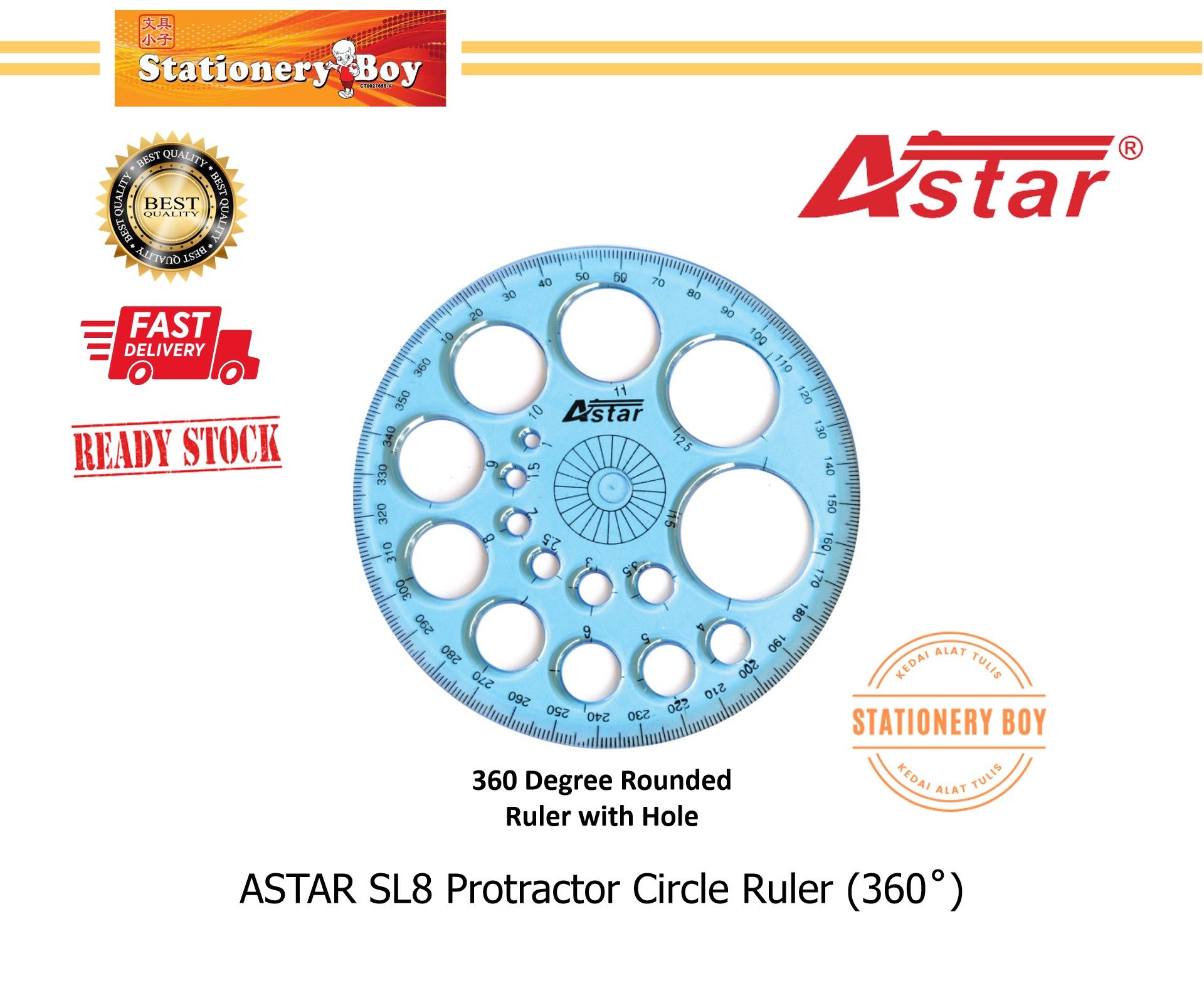 ASTAR 360 Degree Protractor Circle Ruler SL8 / Protraktor