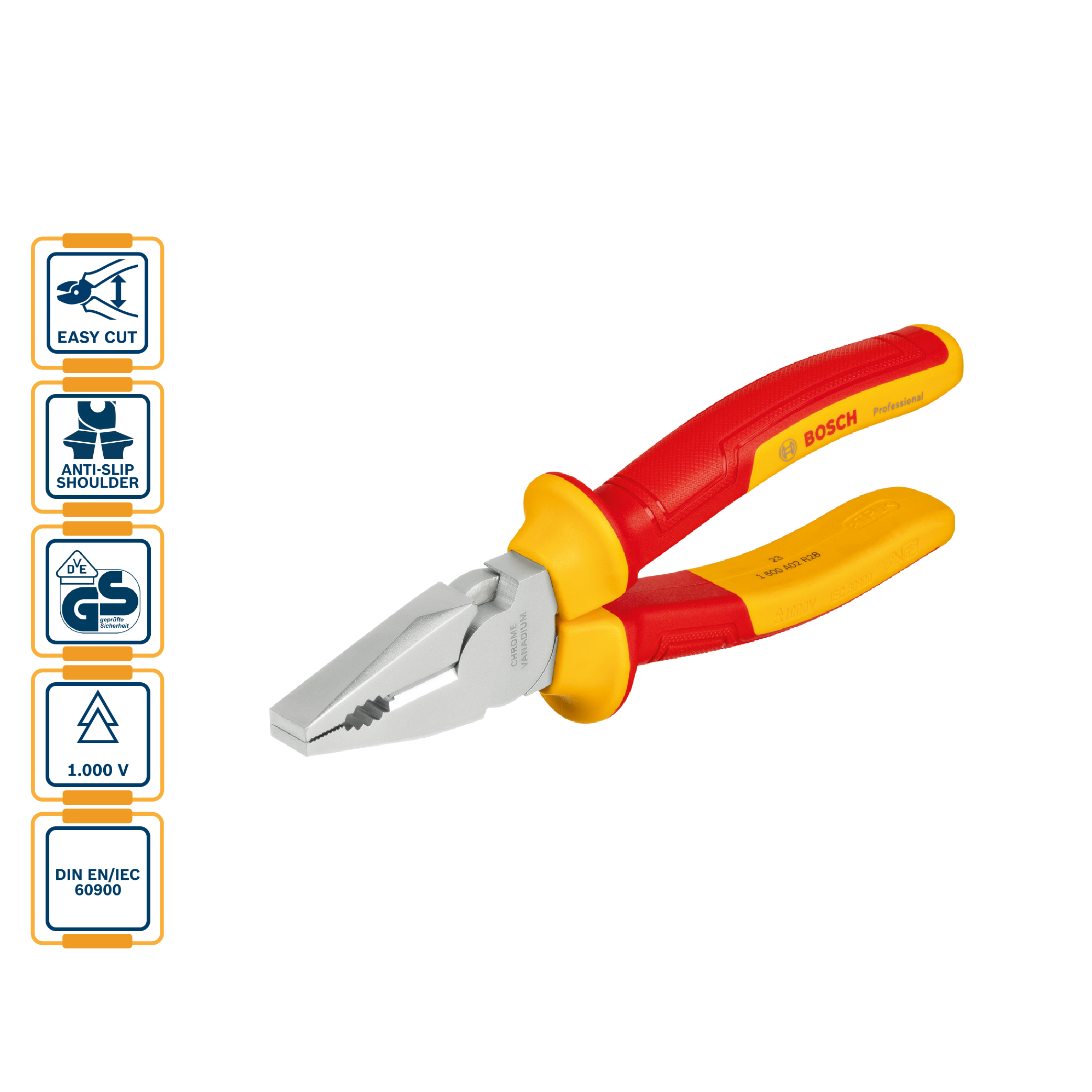 BOSCH Insulated (VDE) Combination Plier 180mm (7") - 1600A02NE1