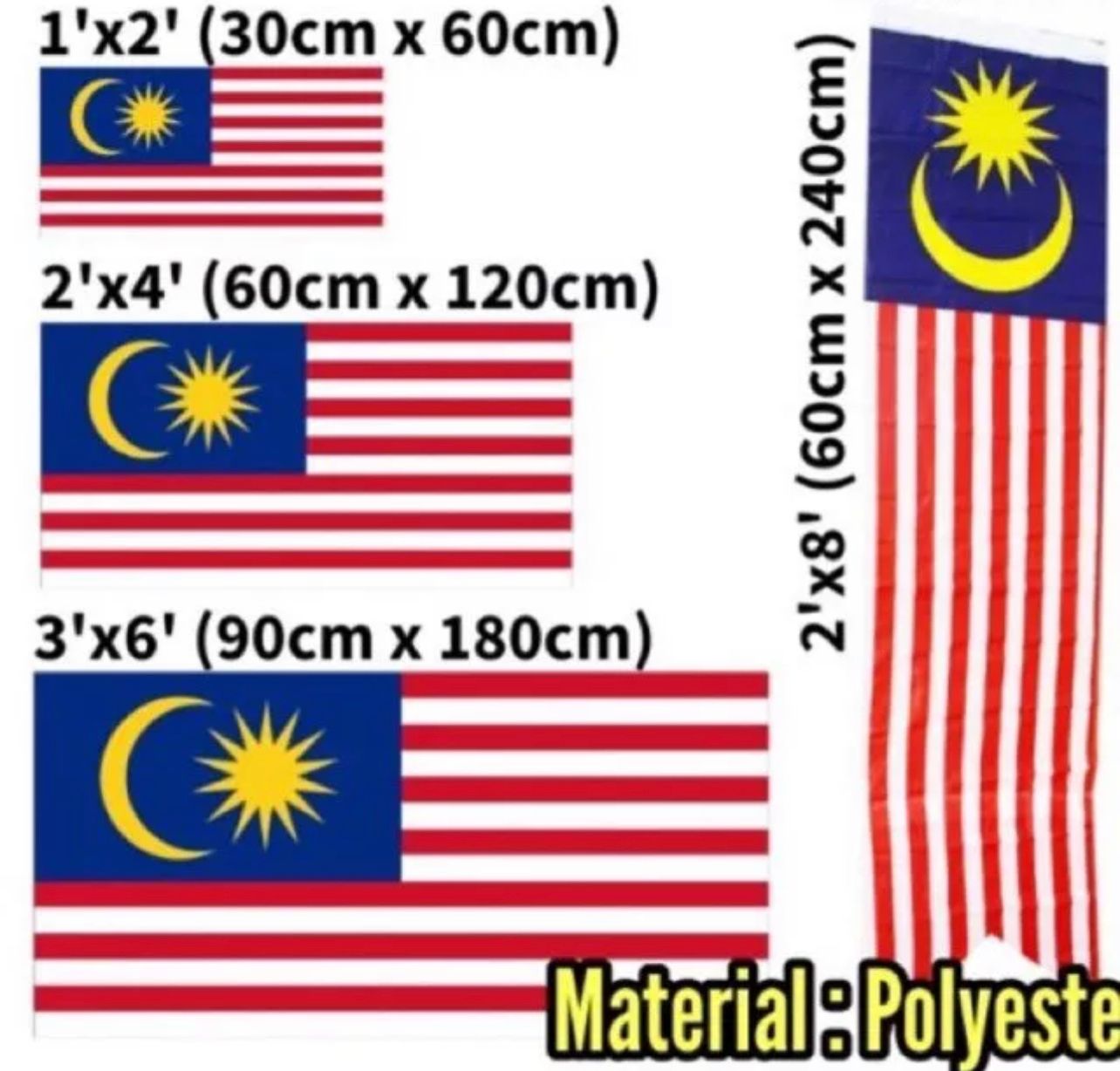 Flag Malaysia Flag Waterproof Polyster 90cm x 180cm (3' x 6') Bendera Malaysia Bendera Gantung