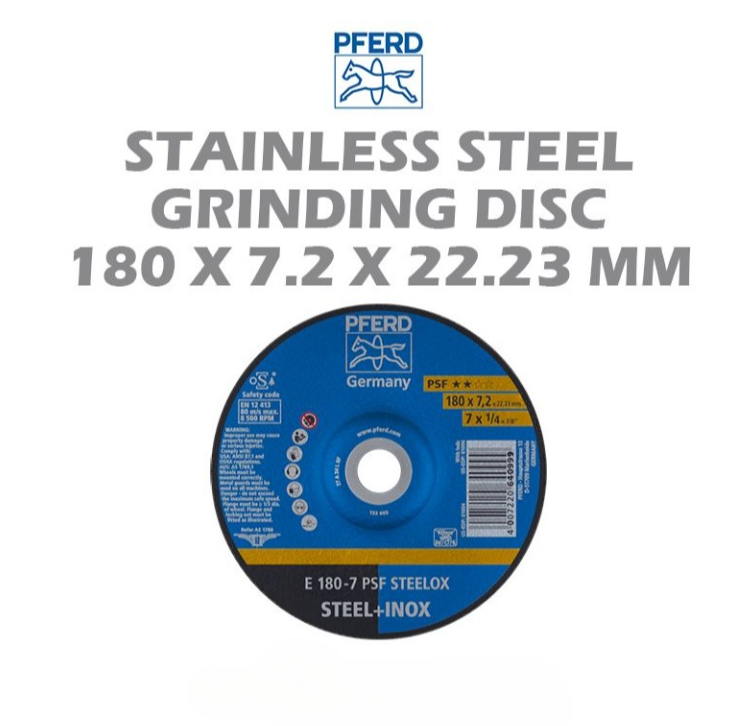 PFERD STAINLESS STEEL GRINDING DISC 180MM X 7.2MM