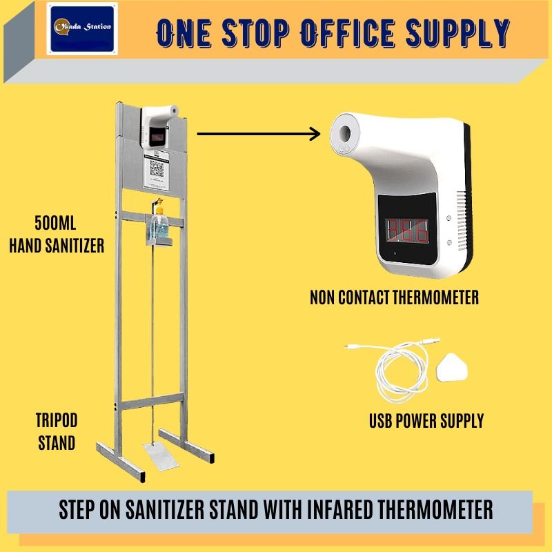 STEP ON SANITIZER STAND WITH INFARED THERMOMETER SET