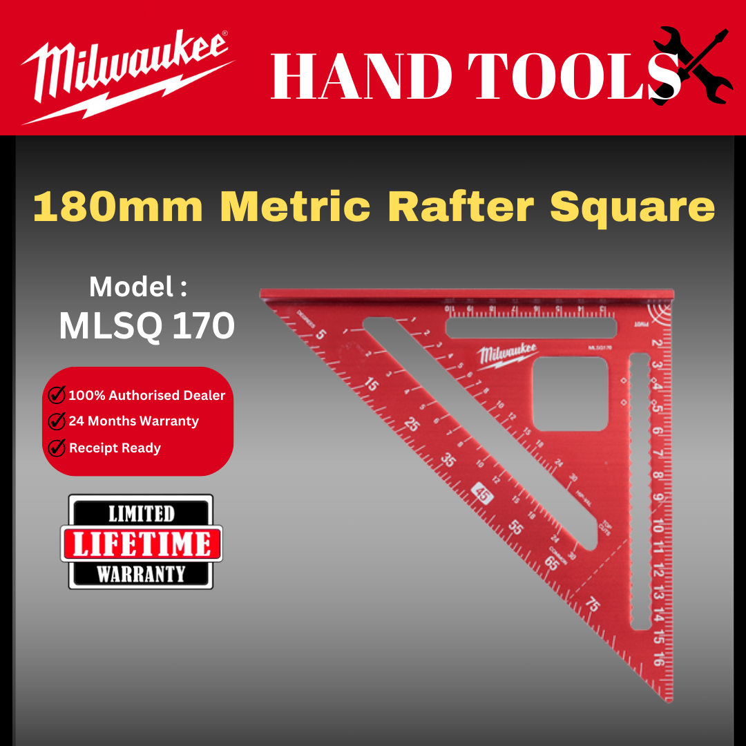 Milwaukee 180mm Metric Rafter Square / MLSQ 170 / Right Angle Ruler / Pembaris tukang kerja