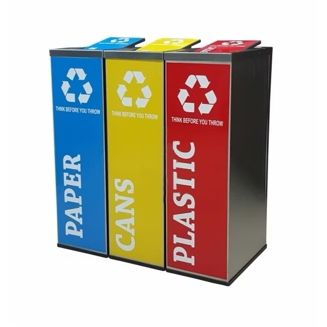 STAINLESS STEEL FLIP TOP RECYCLE BIN C/W STICKER