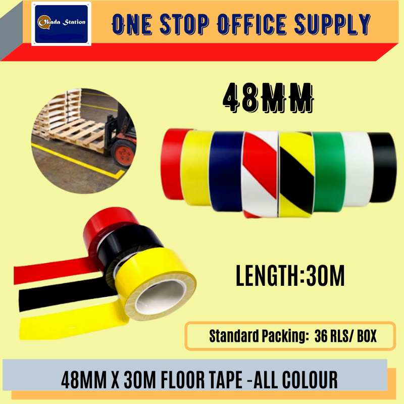 OKADA 2" OKADA FLOOR TAPE- ALL COLOR / SIZE : 48MM X 30M / HAZARD WARNING TAPE / FLOOR TAPE / WARNING TAPE / HAZARD TAPE