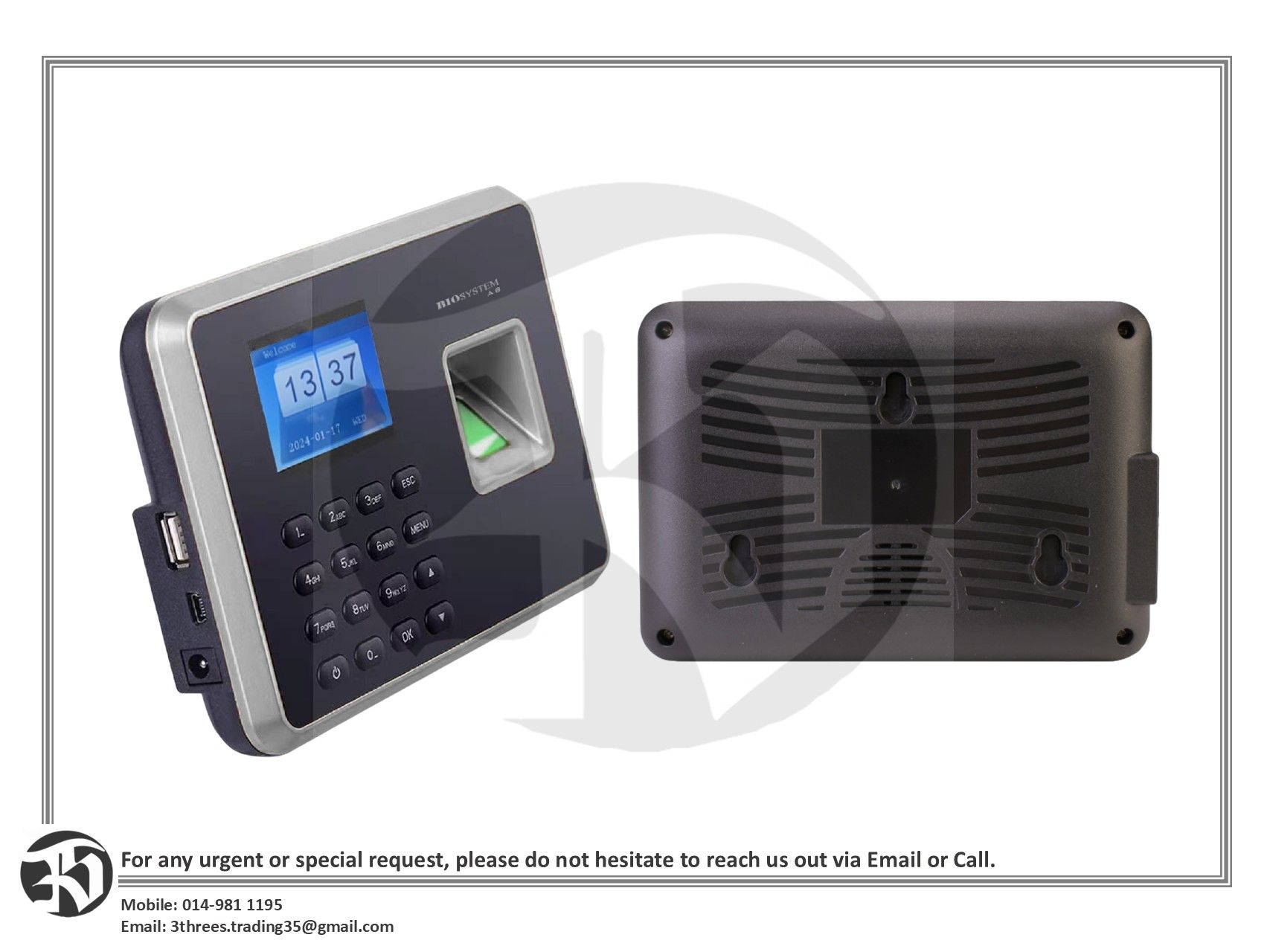 Biosystem A6 Time Attendance System Device / Fingerprint Time Recorder