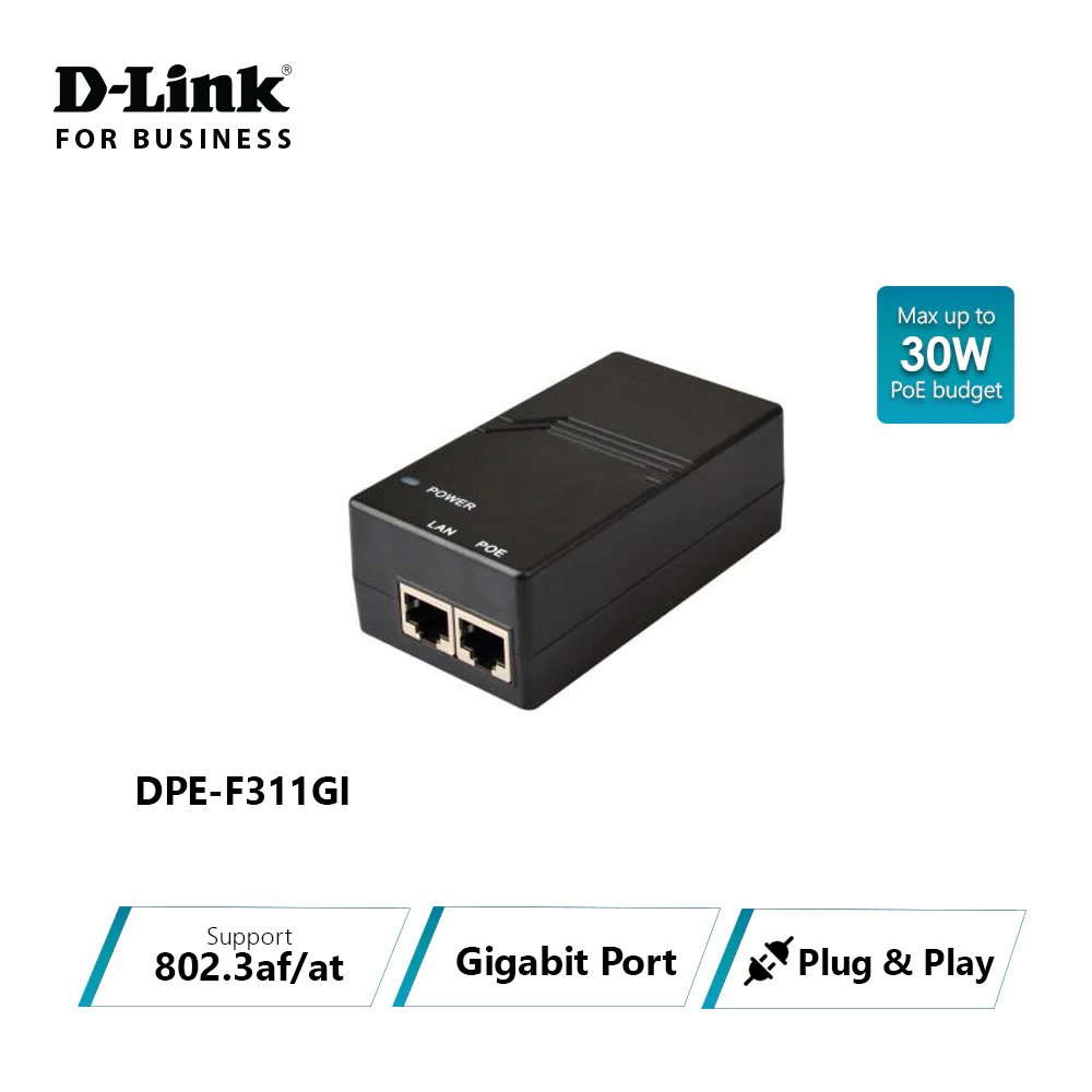 D-Link Gigabit PoE+ Injector to Supply Power to Network CCTV Camera/Access Point/IP Phones (Power 30W) DPE-F311GI