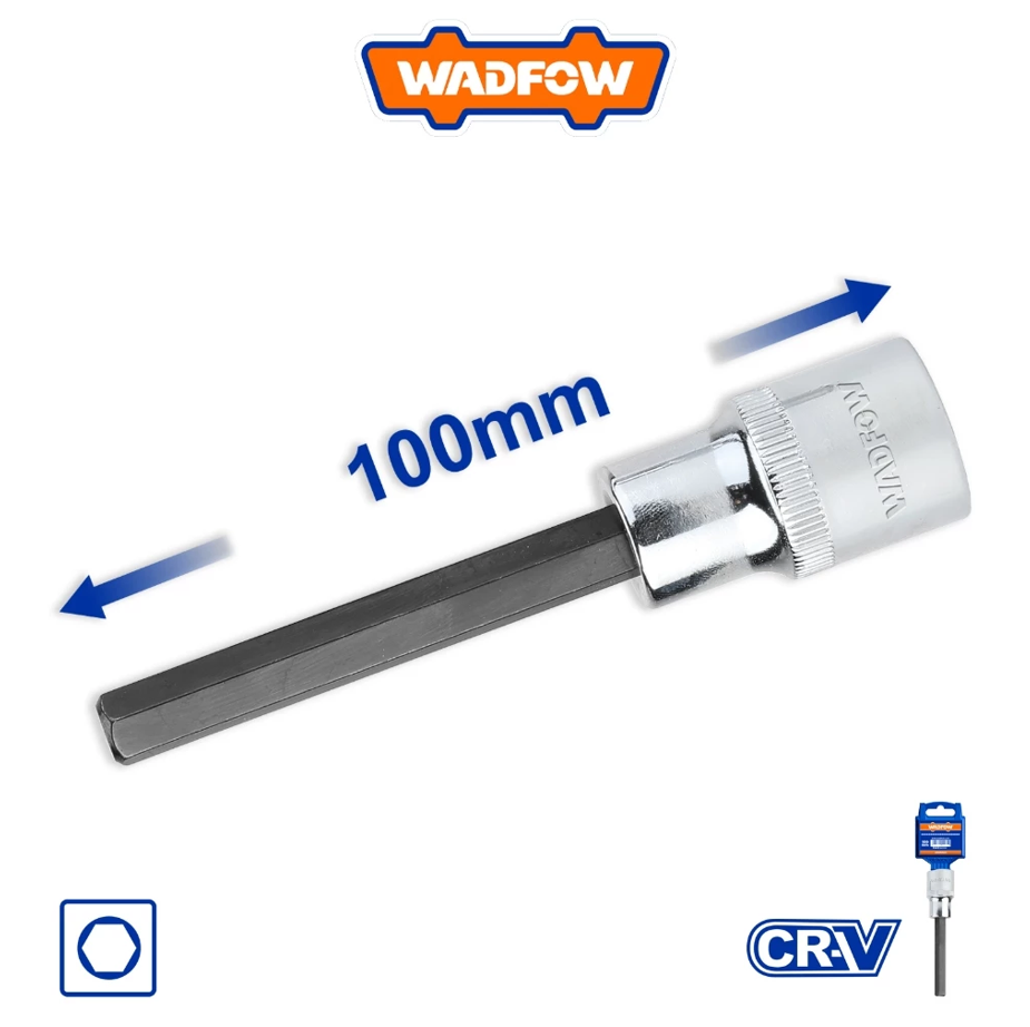 WADFOW 1/2" LONG HEX BIT SOCKET (100MM) SIZE: 10MM, 12MM, 14MM, 17MM (WSC5206 / WSC5207 / WSC5208 / WSC5209)