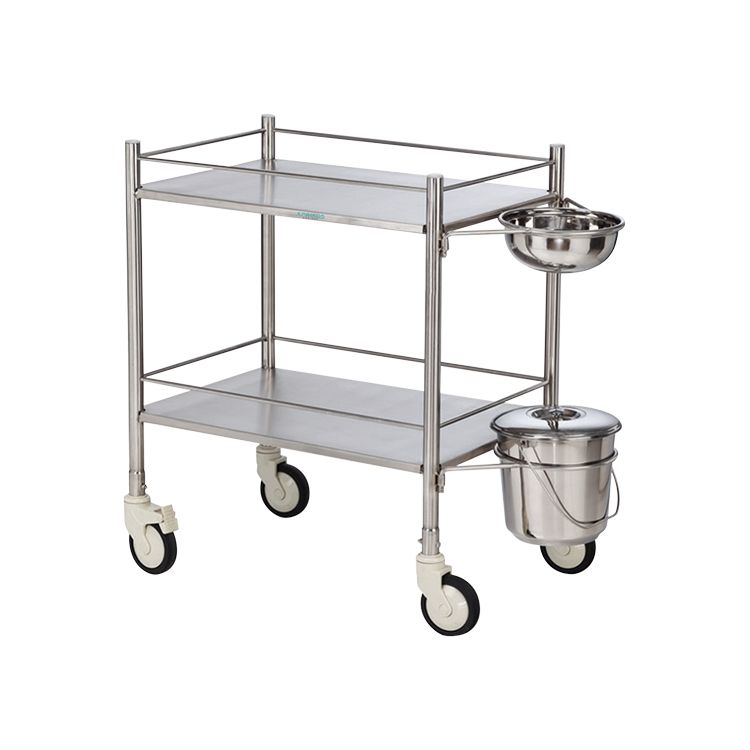 Stainless Steel Dressing Trolley With SS Bowl & Bucket