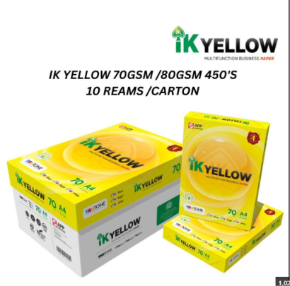 IK Yellow A4 Paper 80gm X450 Sheets X 10Reams 80gm X 10Reams PPR-80-KK