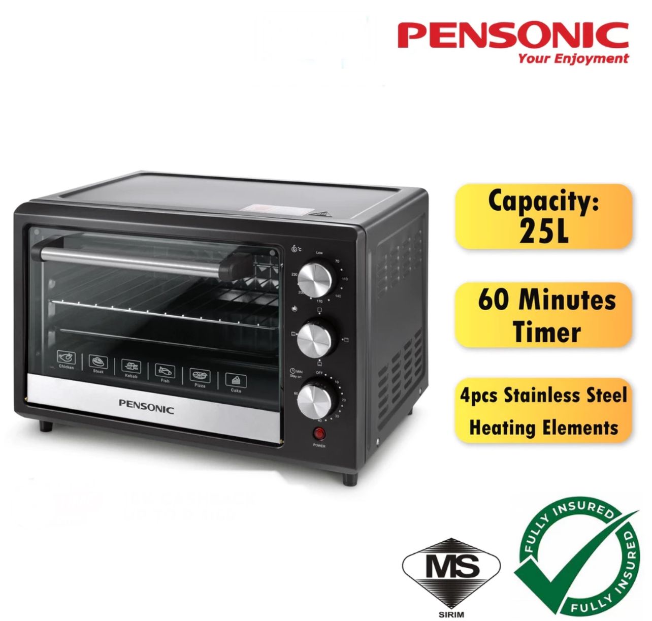 PENSONIC 25L ELECTRIC GRILL OVEN (3D DIAMOND SURFACE)