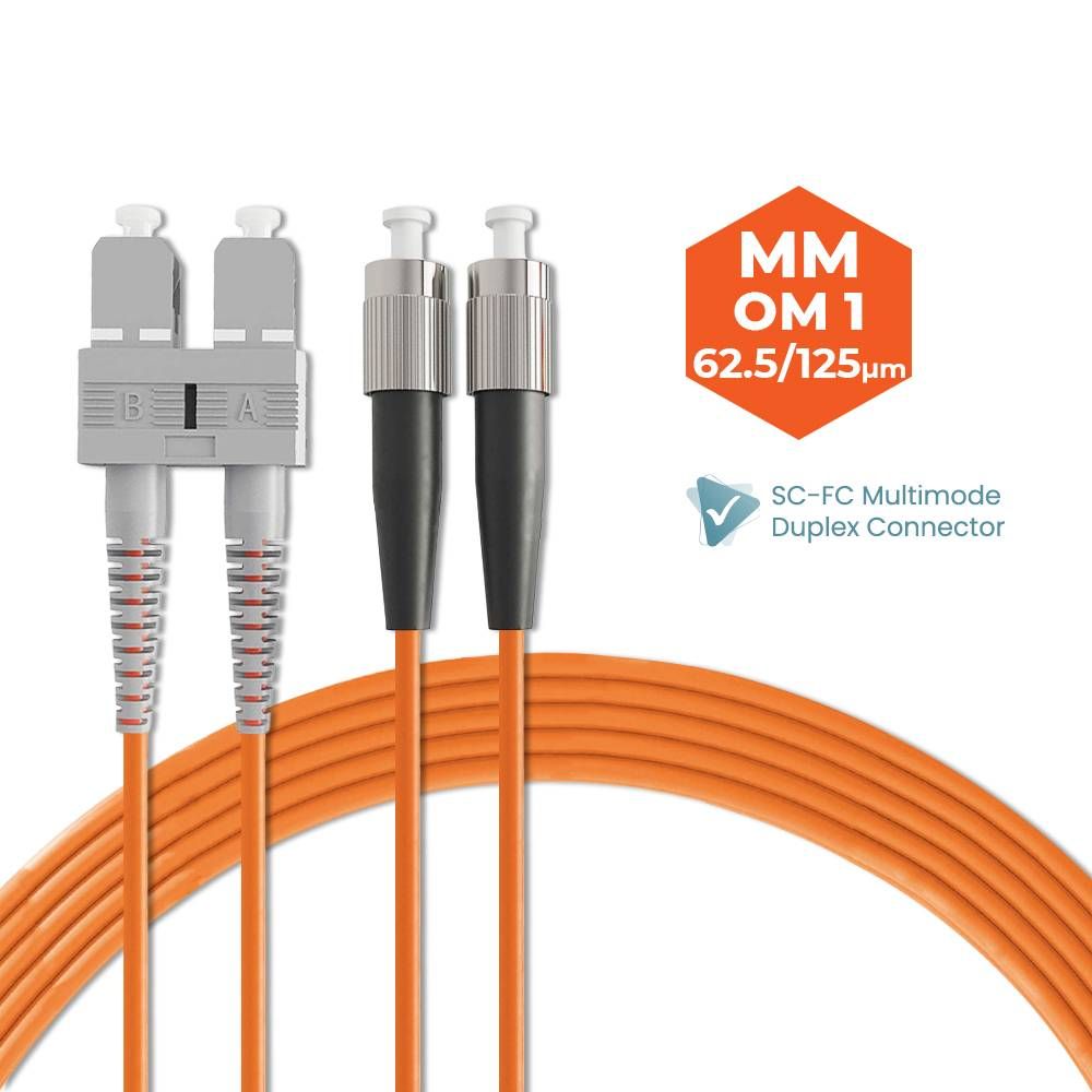SC-FC 62.5/125 OM1 MULTIMODE DUPLEX FIBER OPTIC PATCH CABLE 3M