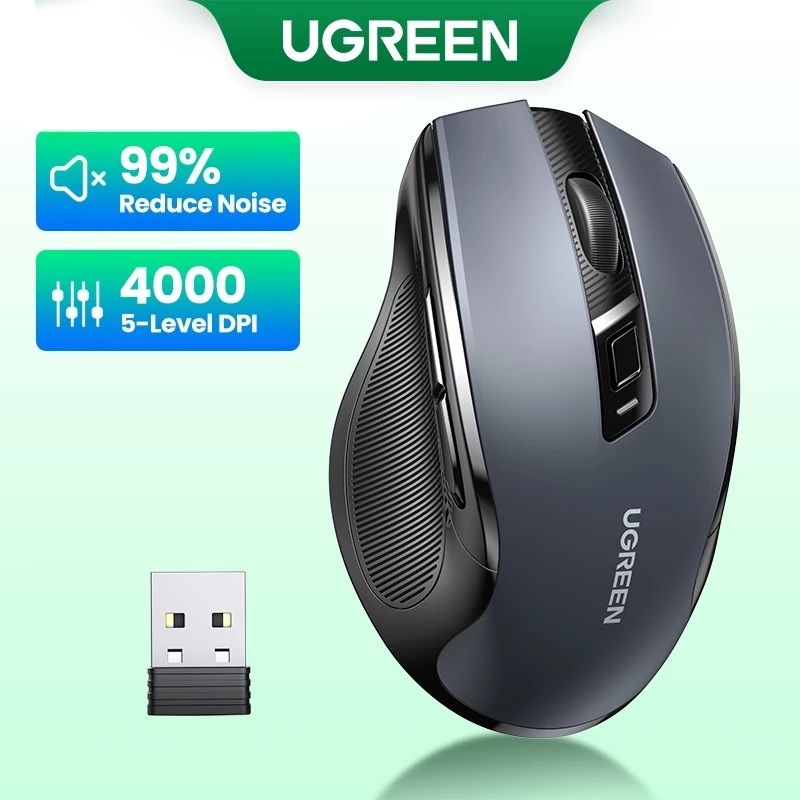 UGREEN Wireless Mouse - 6 Silent Buttons, 2.4G with USB Mini Receiver, 5 Level DPI Setting 4000DPI