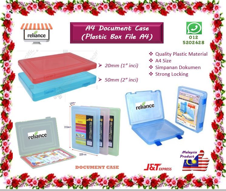 A4 Document Case - Plastic / A4 Box File / Plastic Briefcase / File Holder / Dokumen Fail A4 # Multi-Purpose Case # Saiz : 20mm & 50mm # RP0210 ( KTT : 1 Unit )