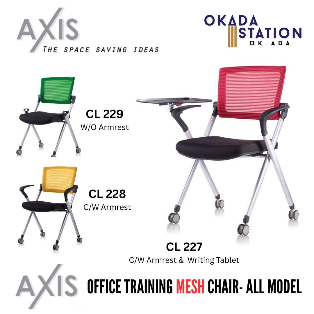 AXIS FOLDABLE TRAINING CHAIR (MESH BACKREST) - ALL MODEL / AXIS SERIES / FOLDABLE CHAIR / TRANING CHAIR / STUDY CHAIR / STUDENTS CHAIR / EDUCATION CHAIR / TUITION CHAIR / MEETING CHAIR / OFFICE CHAIR / CHAIR WITH ARMREST / CHAIR WITH ARMREST & TABLET