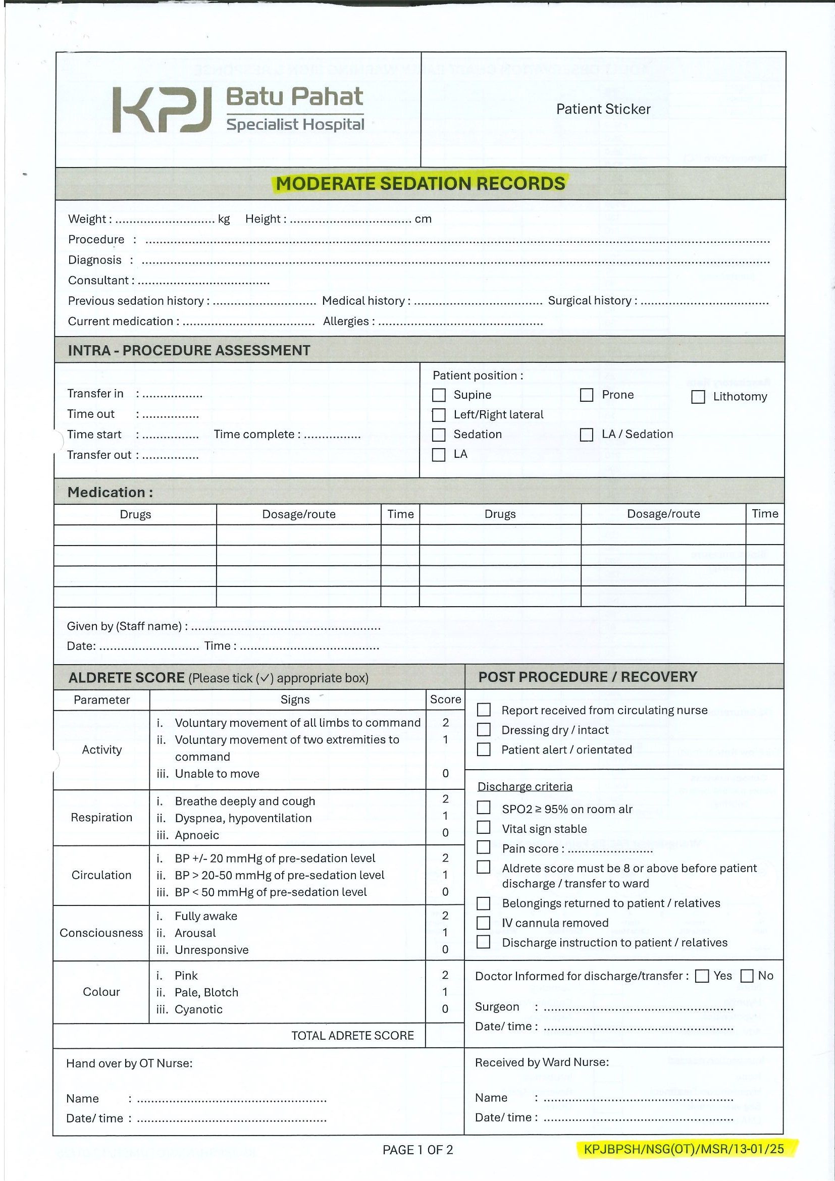 Moderate Sedation Records