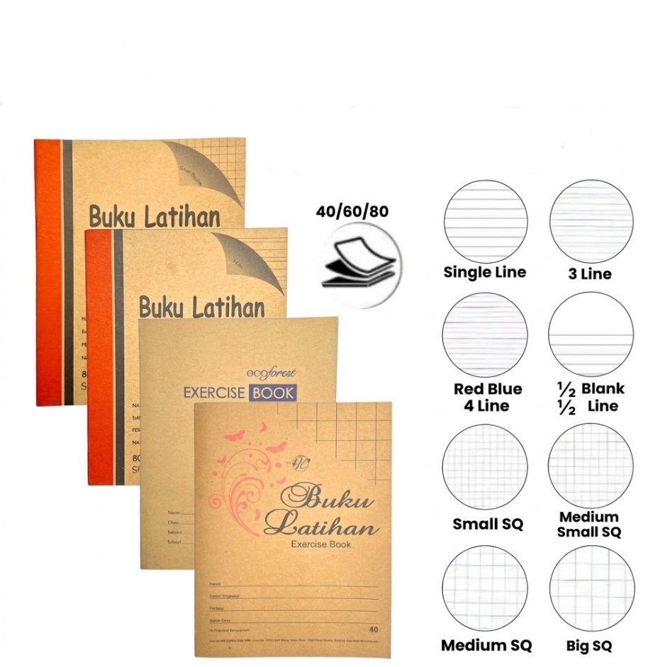 Exercise book Buku Latihan Buku tulis sekolah latihan 40/60/80 10pcs 10pcs Big Square 60 EB-SK-941-KK