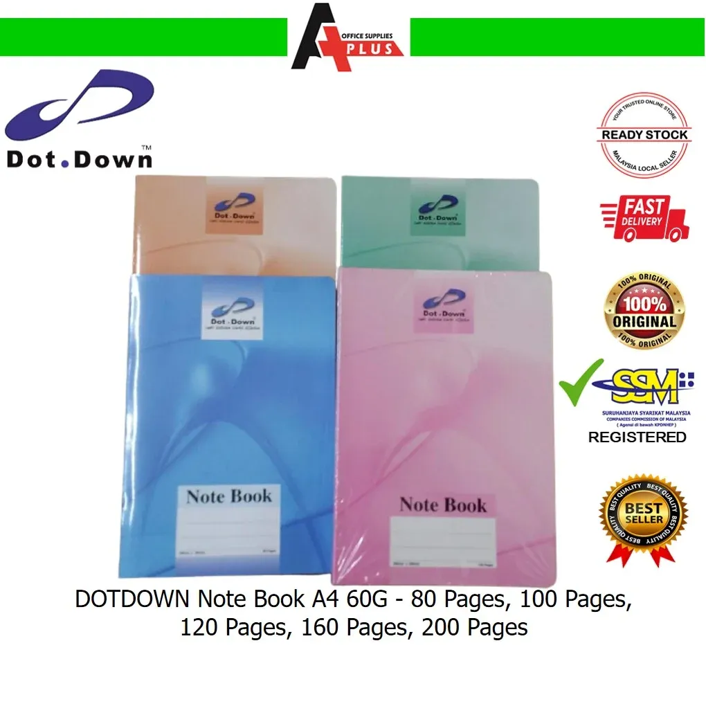 DOTDOWN Note Book A4 60G / Buku Nota - 80 pages, 100 pages, 120 pages, 160 pages, 200 pages