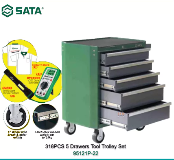 SATA 95121P-22 318PCS 5 DRAWER TOOLS TROLLEY SET