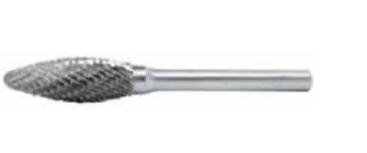 Temo General Series Carbide Burr - 6mm Shank H1025 Double Cut TiN Coated Flame Shape