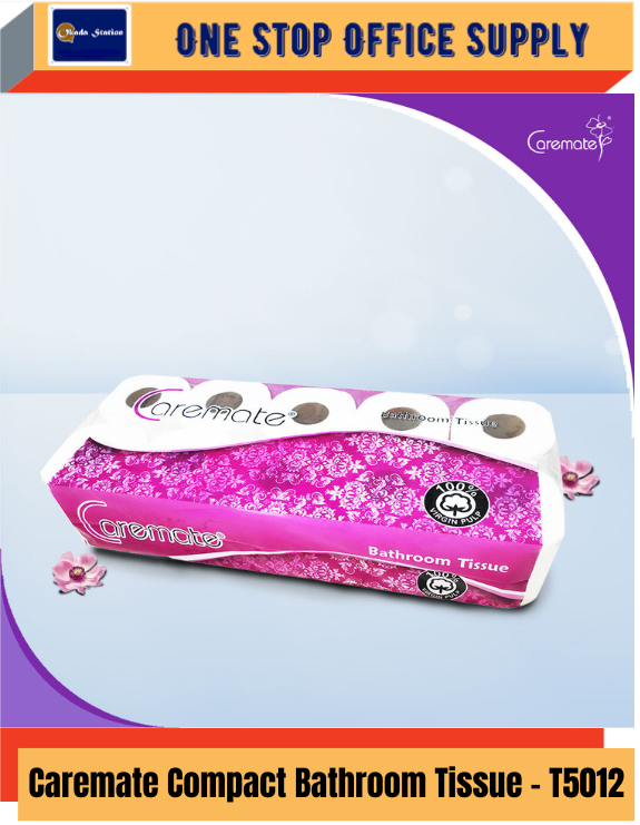 T5012 / Caremate Compact Bathroom Tissue (Virgin Pulp) / 10 Rolls x 300's x 2 Ply / Tisu Tandas Padat Lembut