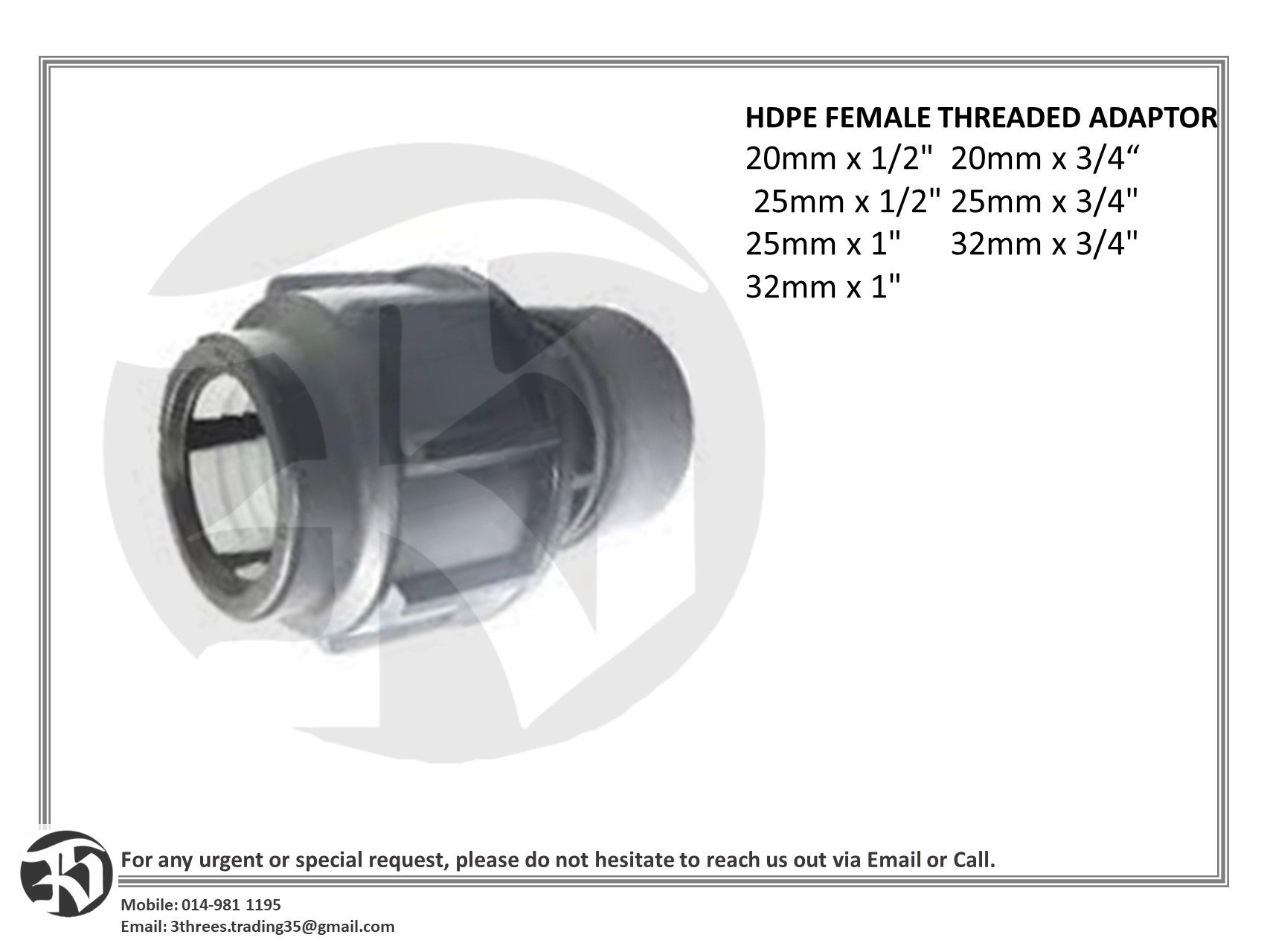 HDPE FEMALE THREADED ADAPTOR