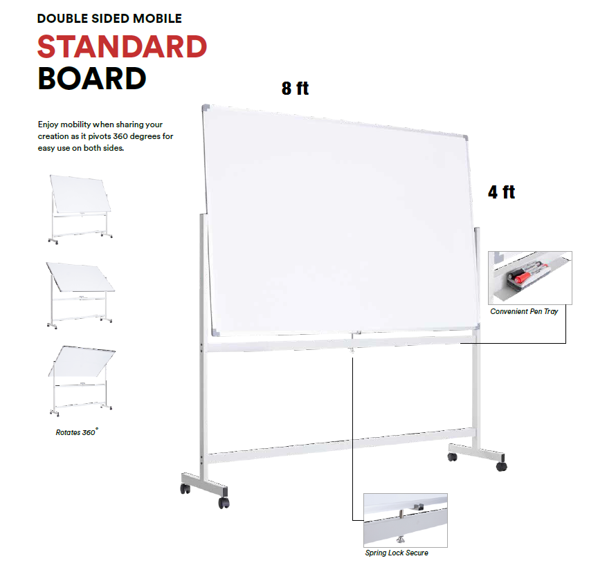 DOUBLE SIDED 4ft x 8ft MOBILE MAGNETIC WHITEBOARD with Stand