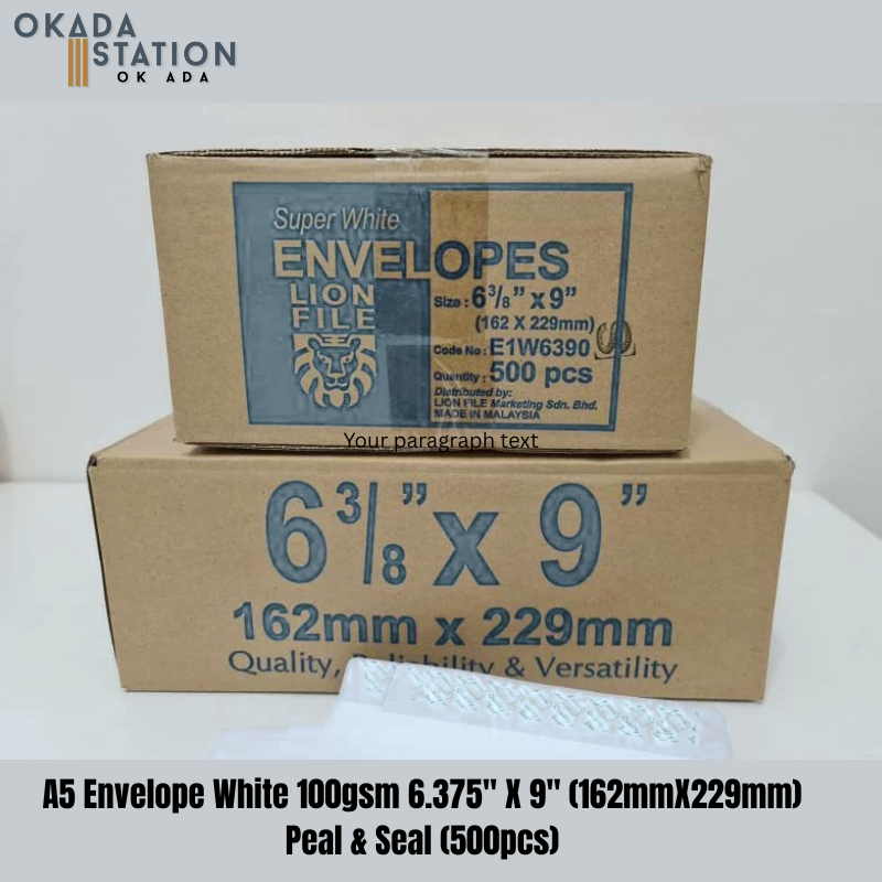LION WHITE ENVELOPE 6.38" X 9." -500'S / 100GMS / SAMPUL SURAT