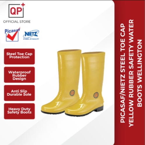 PICASAF/NIETZ STEEL TOE CAP YELLOW RUBBER SAFETY WATER BOOTS WELLINGTON #8000 l KASUT KESELAMATAN | 安全靴-51318