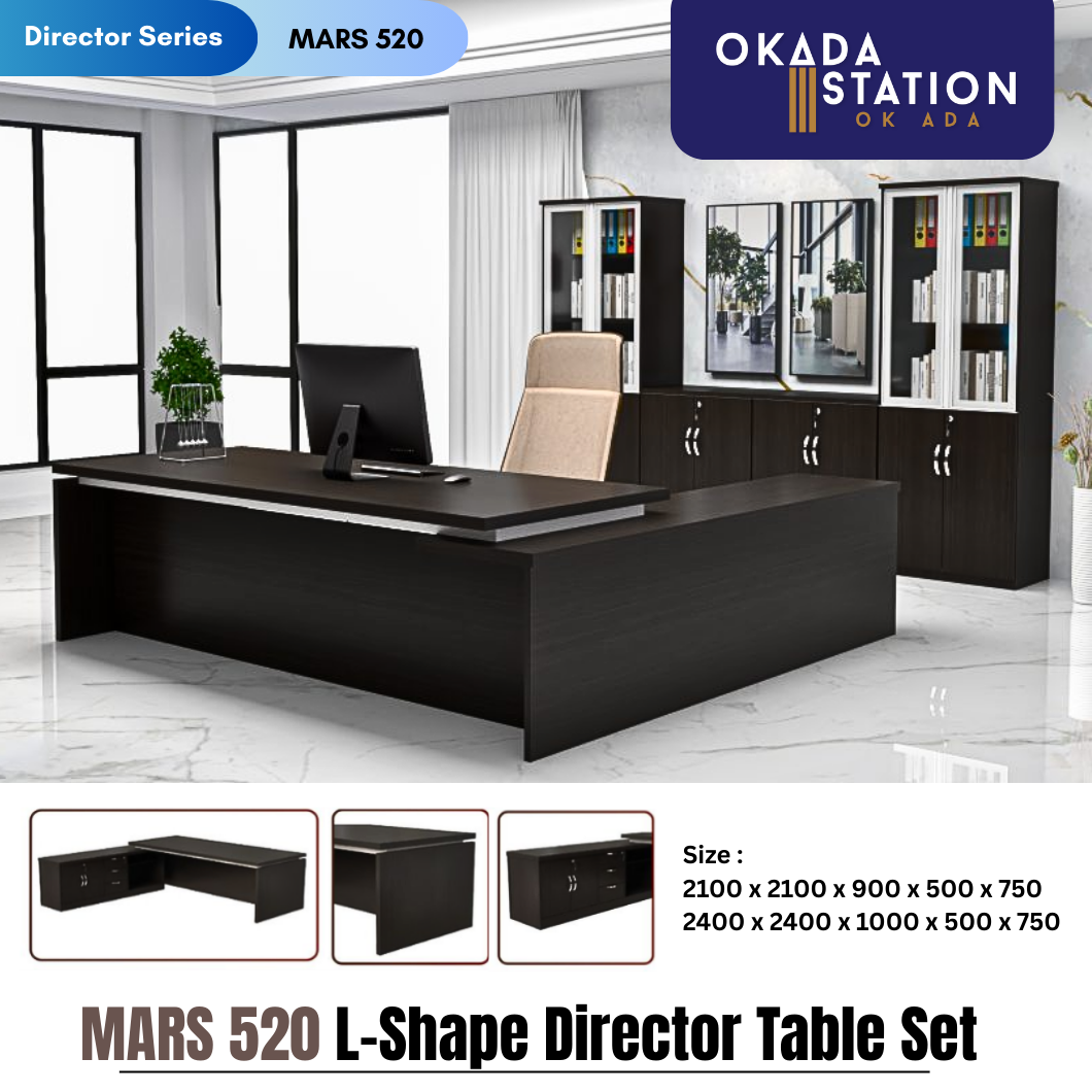 DIRECTOR L SHAPE TABLE SET WITH SIDE CABINET / FOX / MATRIX SYSTEM / MODEL MARS 520 TABLE SET / MARS 520 -2100 SET / MARS 520 - 2400 SET / SIZE 2100MM / SIZE 2400MM / OFFICE TABLE