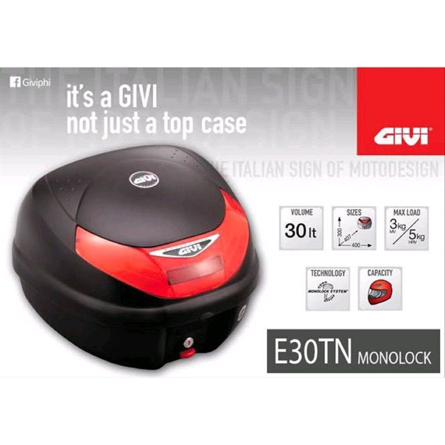 GIVI MONOLOCK TOP CASE E30TN30LTR + Heavy Duty Advance Rack Yamaha Y135LC ES