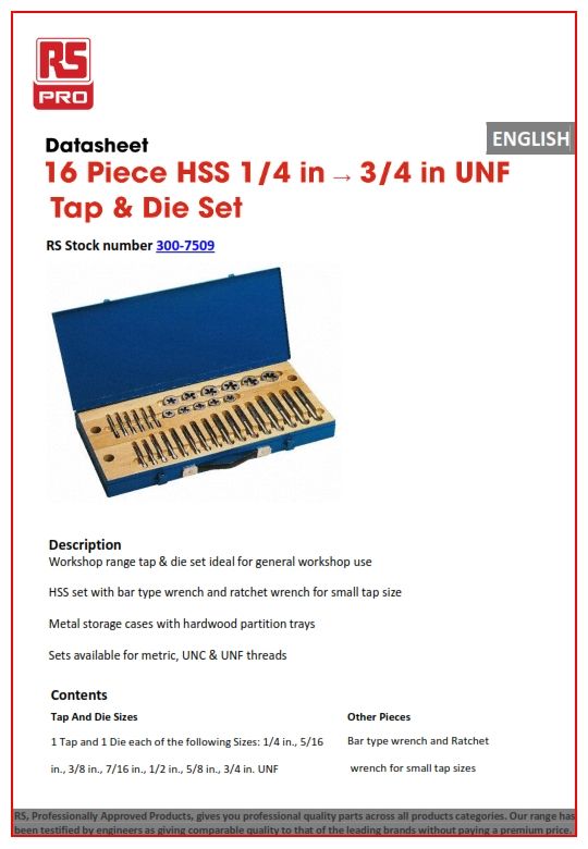 RS PRO 25 Piece HSS Thread Tap & Die Set