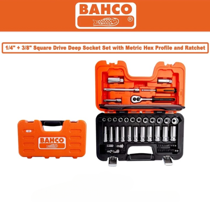 BAHCO 1/4" AND 3/8" SQUARE DRIVE DEEP SOCKET SET (S330L)