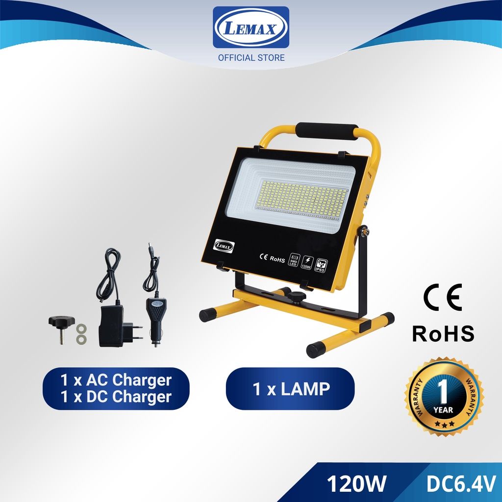 LEMAX Super Bright Rechargeable LED Flood Light Portable (120W) AC/DC