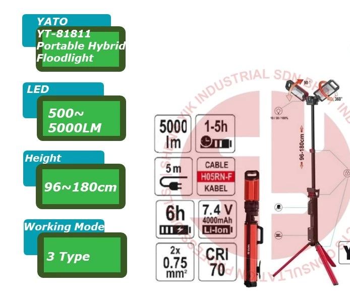 SYI YATO YT-81811 / YT81811 Portable Hybrid Floodlight 500-5000LM