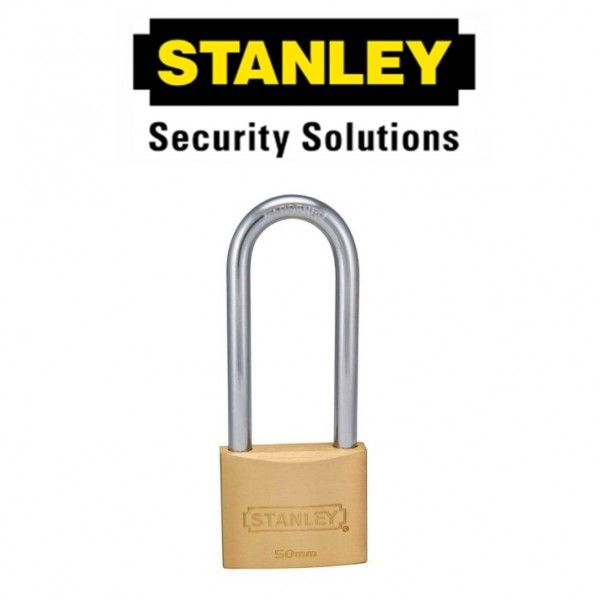 STANLEY BRASS PADLOCK LONG SHACKLE S824-679 50MM SECURITY LOCK