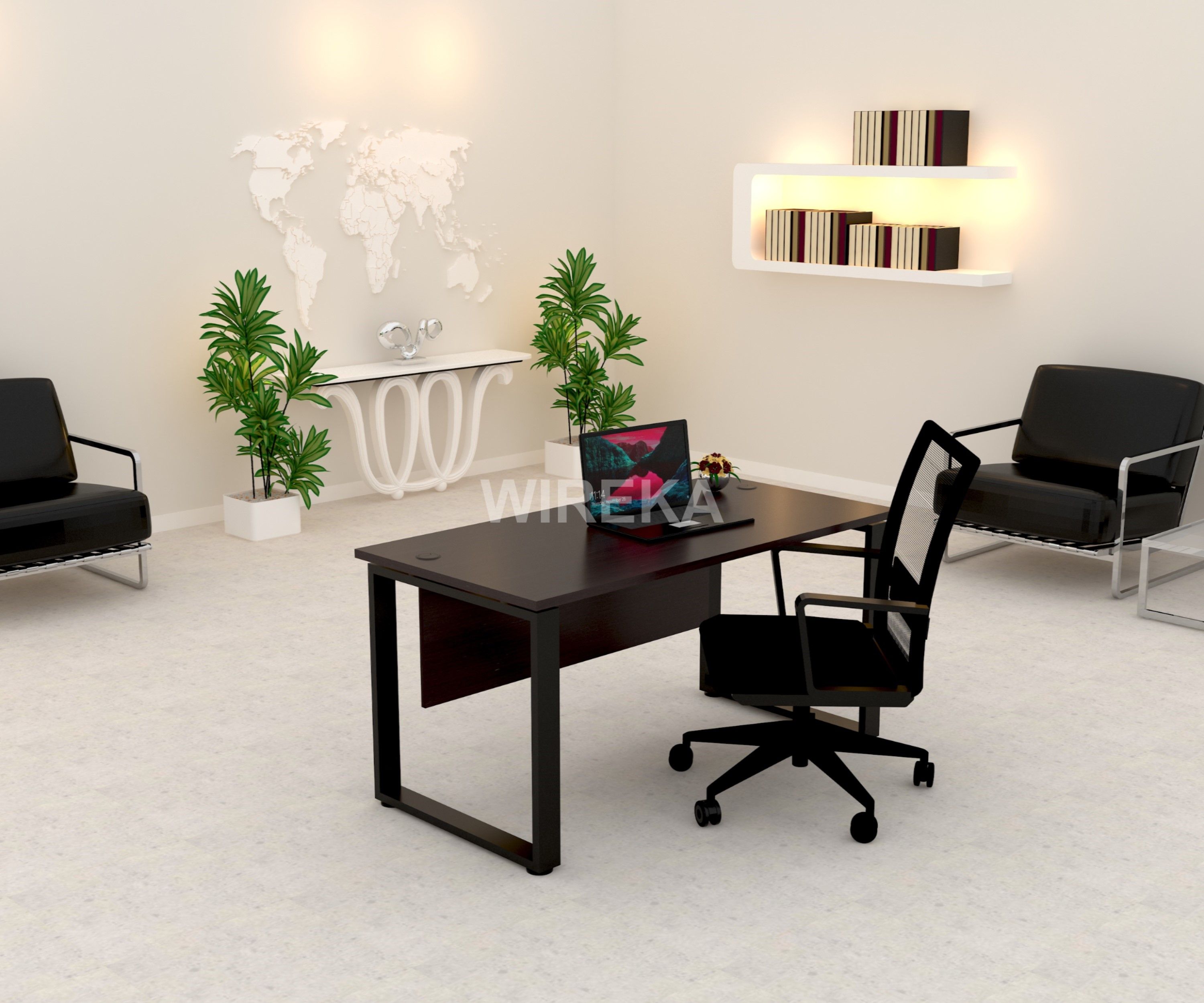 Wireka Main Desk with Perfectto Leg and Wooden Front Panel