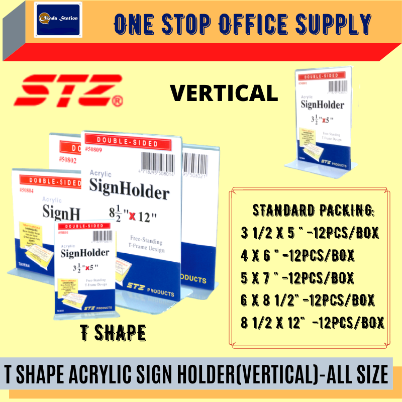 T SHAPE ACRYLIC SIGN HOLDER (VERTICAL) -ALL SIZE /STZ /Sign Holder /Acrylic Stand /STZ Sign Holder /Information Holder /T Shape Acrylic Sign Holder