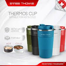 SwissThomas SS304 Thermos Coffee Cup Mug Leak-Proof Non-Slip Car Flask Hot Water Cold Drink Travel Thermos Cup Tumbler (380ML)