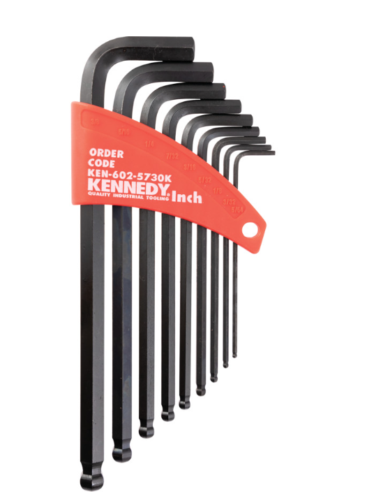 Kennedy Hex Key, L-Handle, Hex Ball, Imperial, 5/64-3/8", 9-piece KEN6025730K