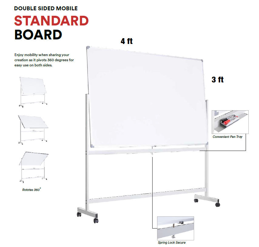 DOUBLE SIDED 3ft x 4ft MOBILE MAGNETIC WHITEBOARD with Stand