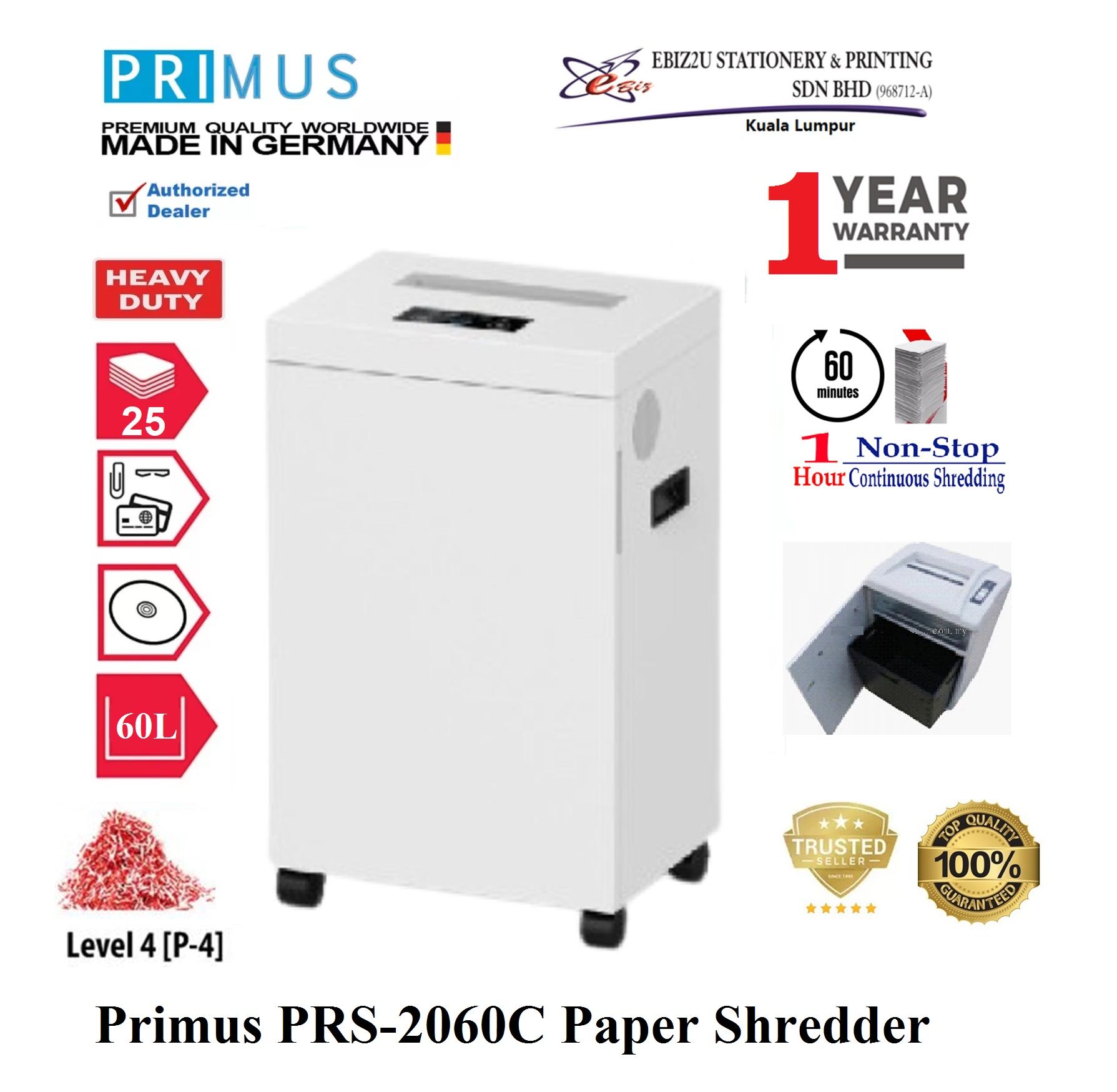 Primus PRS-2060C Paper Shredder (Cross Cut) -20 sheets (60L) (Cross Cut, Paper Shredder, Shredder Machine, Office Automation, Office Shredder, Mesin Penghancur Kertas, Heavy Duty Shredder, Heavy Duty Paper Shredder)