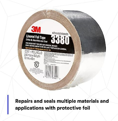 *3M Aluminum Foil Tape 3380, Silver, 72 mm x 45 m, 3.25 mil