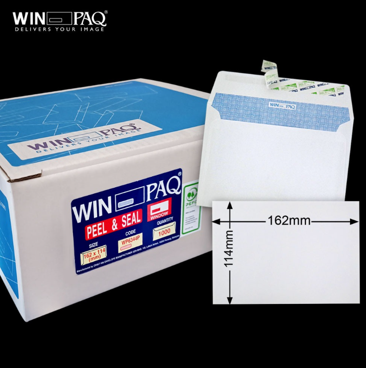 6.375"X4.5" WINPAQ 100GM WHITE OPAQUE P&S WALLET ENVELOPE (1,000'S/BOX)
