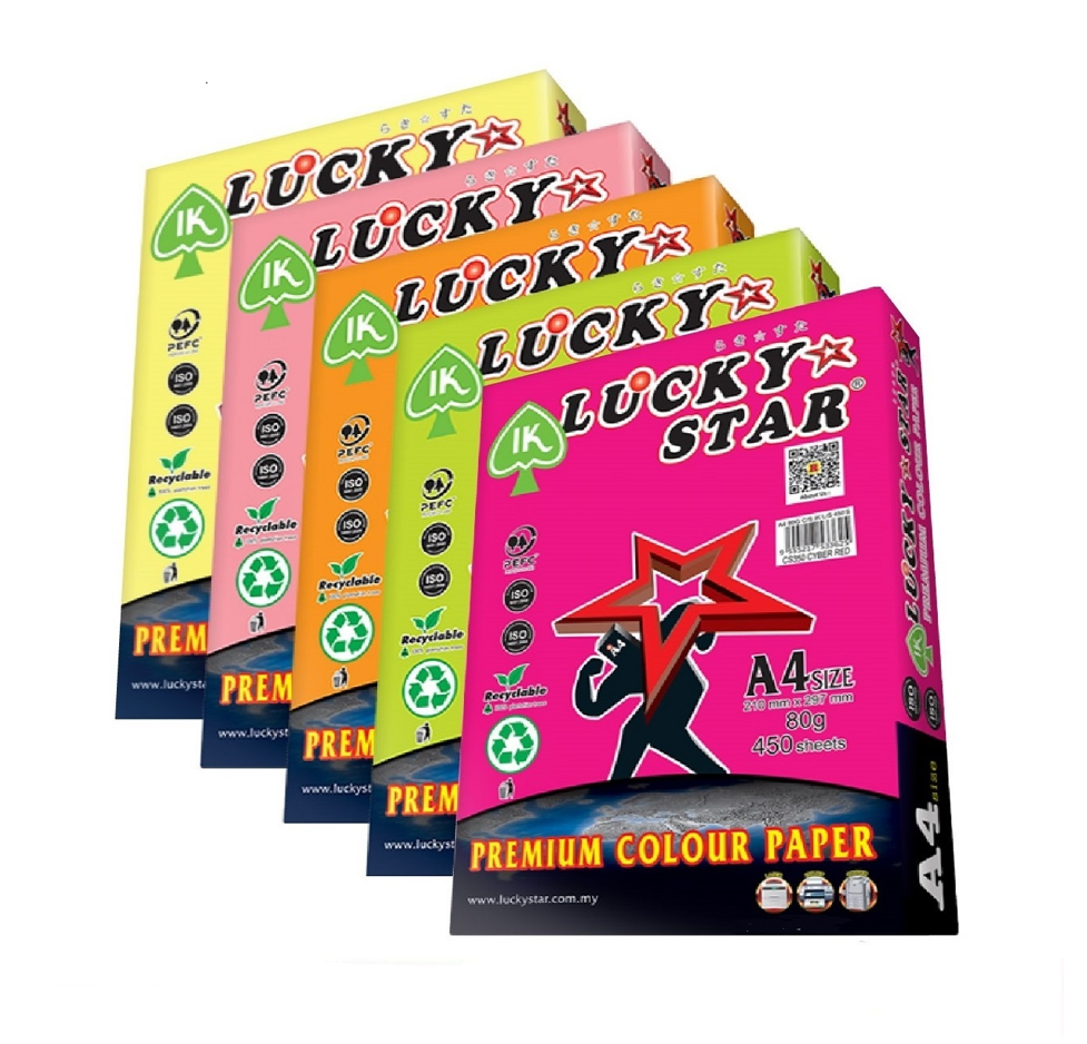 A4 Colour Paper Lucky Star / Sinar Spactra (450sheet/Rim)